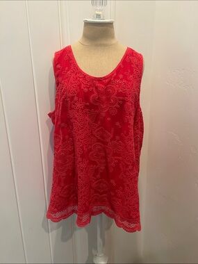 Johnny Was Red Sleeveless Lace-Tank Top
